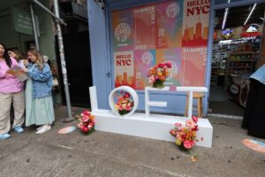 Floral LOFT installation outside the Summer of LOFT New York pop-up